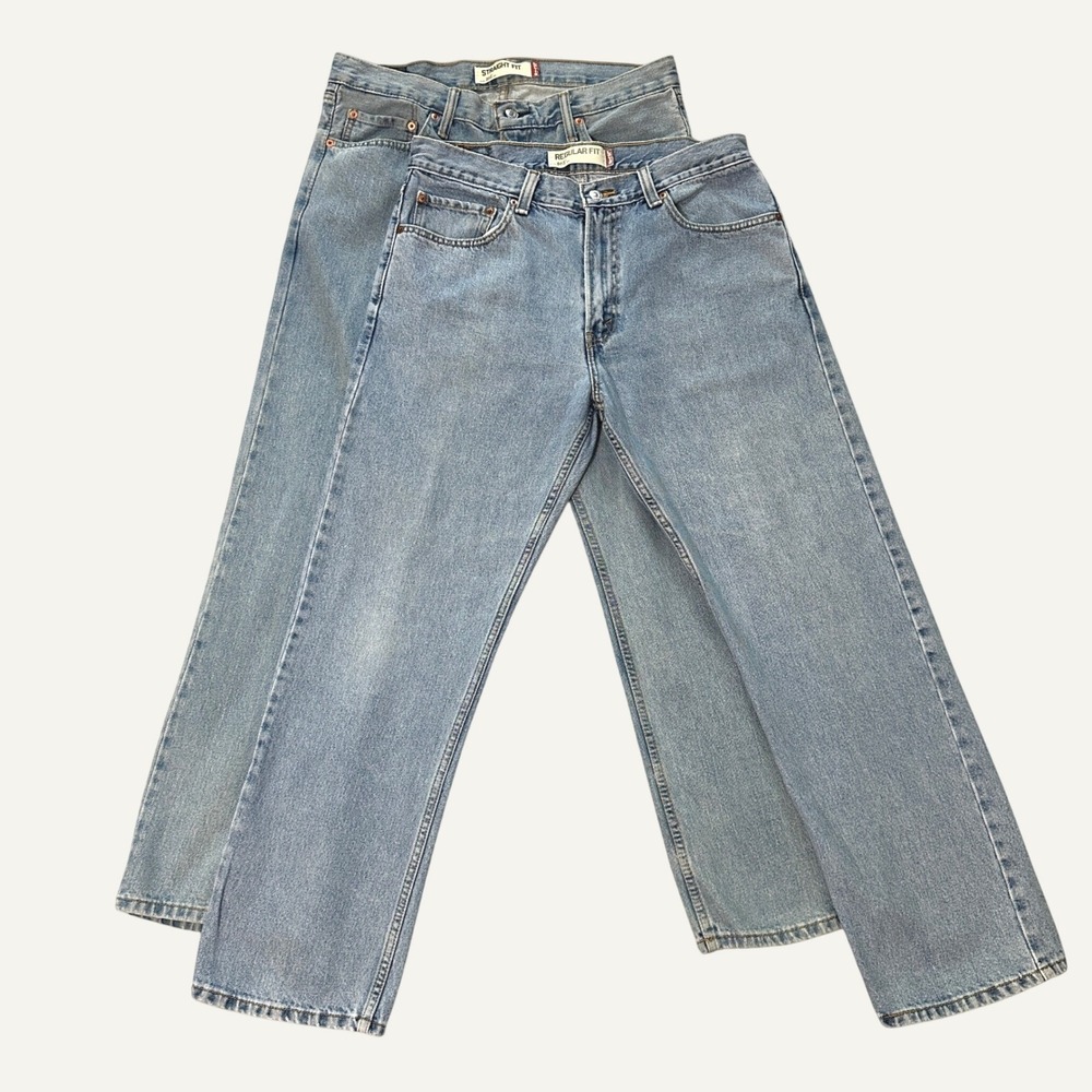 Lot 2 Levis 505 Straight Fit Jeans Mens 34x30 Light Wash Denim Faded Broken In